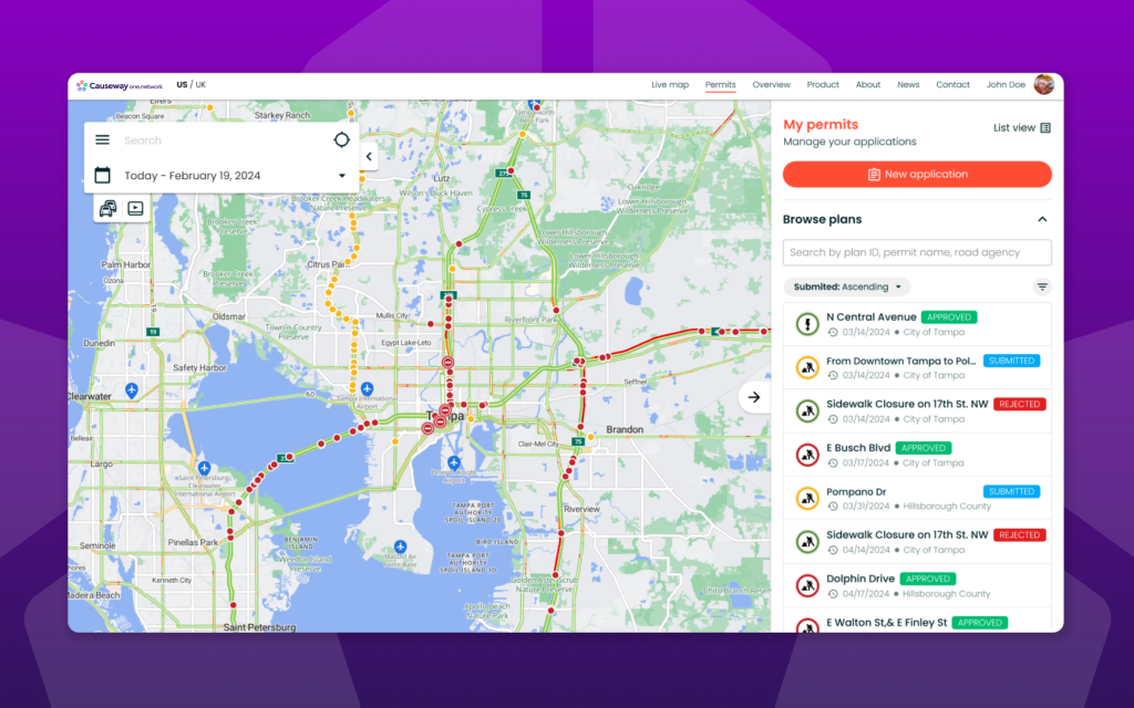 causeway one.network Plan Share Map with a purple background