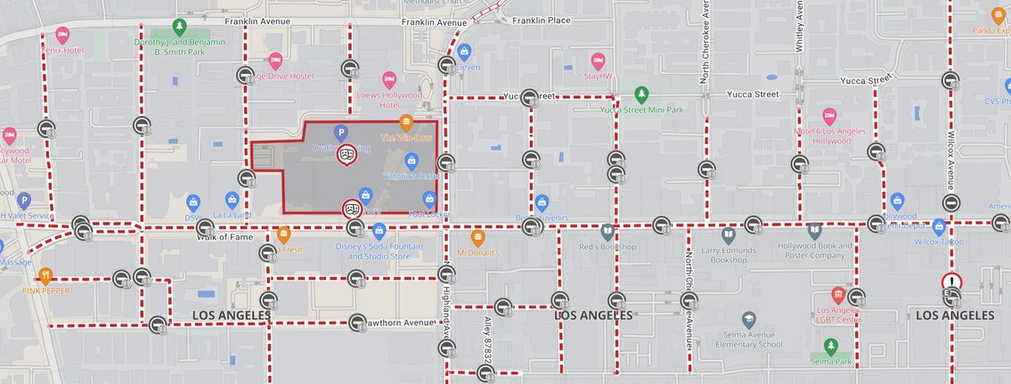 Planned view of the Hollywood event footprint mapped in Traffic Management